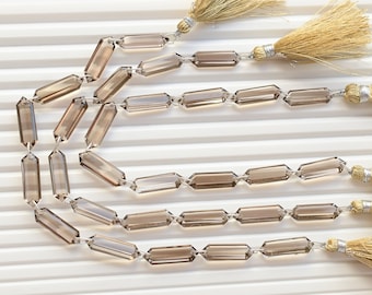 スモーキークォーツ ロング 六角形 ステップカット ファセット 天然宝石ビーズ 10 個 | 20x6x4 MM | ジュエリー製作用クォーツ | 宝石用品