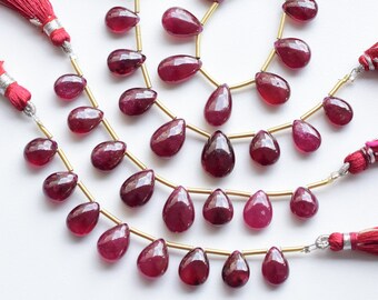 8 pezzi rubino riempito di vetro liscio trapano laterale a pera filo di perline di pietre preziose naturali / 14x10x6 a 10,5x8x5 mm / rubino per la creazione di gioielli