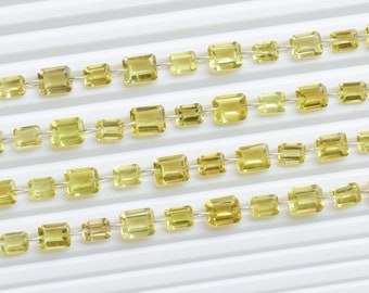 14 Pieces Lemon Quartz Octagon Step Cut Stone Beads Natural Gemstone Double Drill Beads | 10x8x5 to 8x6x4 MM | Quartz for Jewelry Making