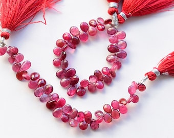 40 pc Ruby Glass Filled Smooth Pear Cab Beads / Pink Ruby Natural Gemstone Beads Strand