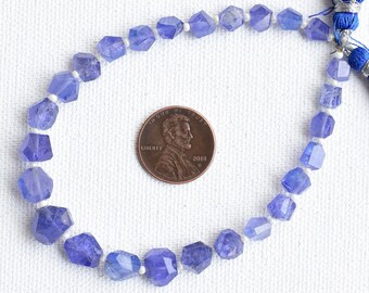 8 Inches Tanzanite Faceted Tumble Cube Beads Natural Gemstone Center Drill Beads Line Strand | Tanzanite Beads | 9x10.5 to 5x5 MM