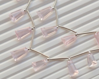 10 Pieces Rose Quartz Taper Cut Faceted Natural Gemstone Beads | 12.5x8x5 to 10x8x5 MM | Quartz for Jewelry Making