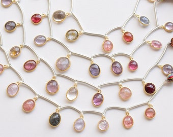10 Pieces Burmese Multi Spinel Smooth Oval Cabochon Stone 18k Gold Vermeil bezel set for Jewelry making | DIY Jewelry | 10x9x4 to 8x7x3 MM