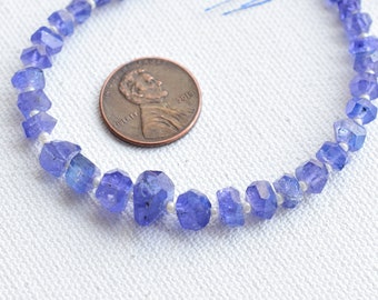 7.5 Inches Tanzanite Faceted Tumble Cube Beads Natural Gemstone Center Drill Beads Line Strand | Tanzanite Beads | 6x10 to 2x5 MM