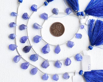 10 Pieces Tanzanite Faceted Geometrical Tumble Beads Natural Gemstone Side Drill Beads Line Strand | Tanzanite for Jewelry Making