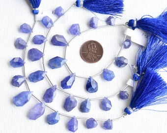 10 Pieces Tanzanite Faceted Geometrical Tumble Beads Natural Gemstone Side Drill Beads Line Strand | Tanzanite for Jewelry Making