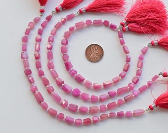 8 Inches Ruby Glass Filled Tumble Tube Faceted Beads Natural Gemstone | 12x6x5 to 5x6x5 MM | Ruby for Jewelry Making
