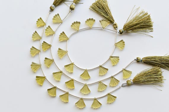 10 Pieces Green Gold Lemon Quartz Slot Carved Slanted Tree Beads | Natural Gemstone Strand | 14x15x5 to 14x14x4 MM | Quartz for Jewelry