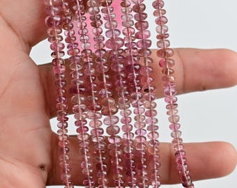 8-calowe różowe turmaliny gładkie koraliki Rondelle naturalny kamień szlachetny do wyrobu biżuterii | 4x7 do 2 x 3 MM | Biżuteria DIY