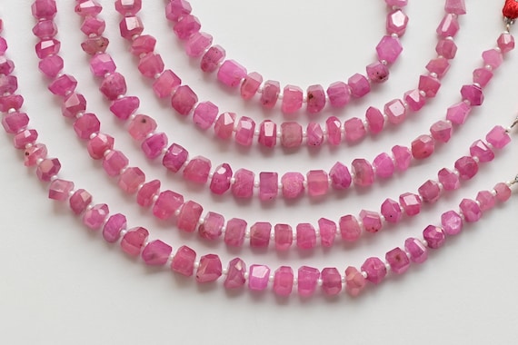 8 Inches Ruby Glass Filled Tumble Tube Faceted Beads Natural Gemstone | 7x8 to 4x5 MM | DIY Jewelry | Ruby for Jewelry Making