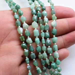 8 Inches Natural Emerald Faceted Tumble Beads Natural Gemstone Center Drill Beads Line Strand | 8x6 to 5x3 MM