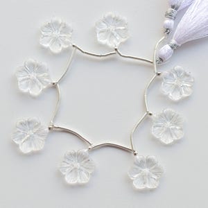 8 Pieces Crystal Quartz Carved Flower Beads Natural Gemstone Strand | 17x15x4 MM | Quartz for Jewelry Making
