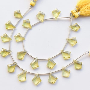 10 Pieces Lemon Quartz Slanted Kite Checker Cut Faceted Beads Natural Gemstone Briolette Strand | Quartz for Jewelry | 17x13x4 to 13x11x4 MM