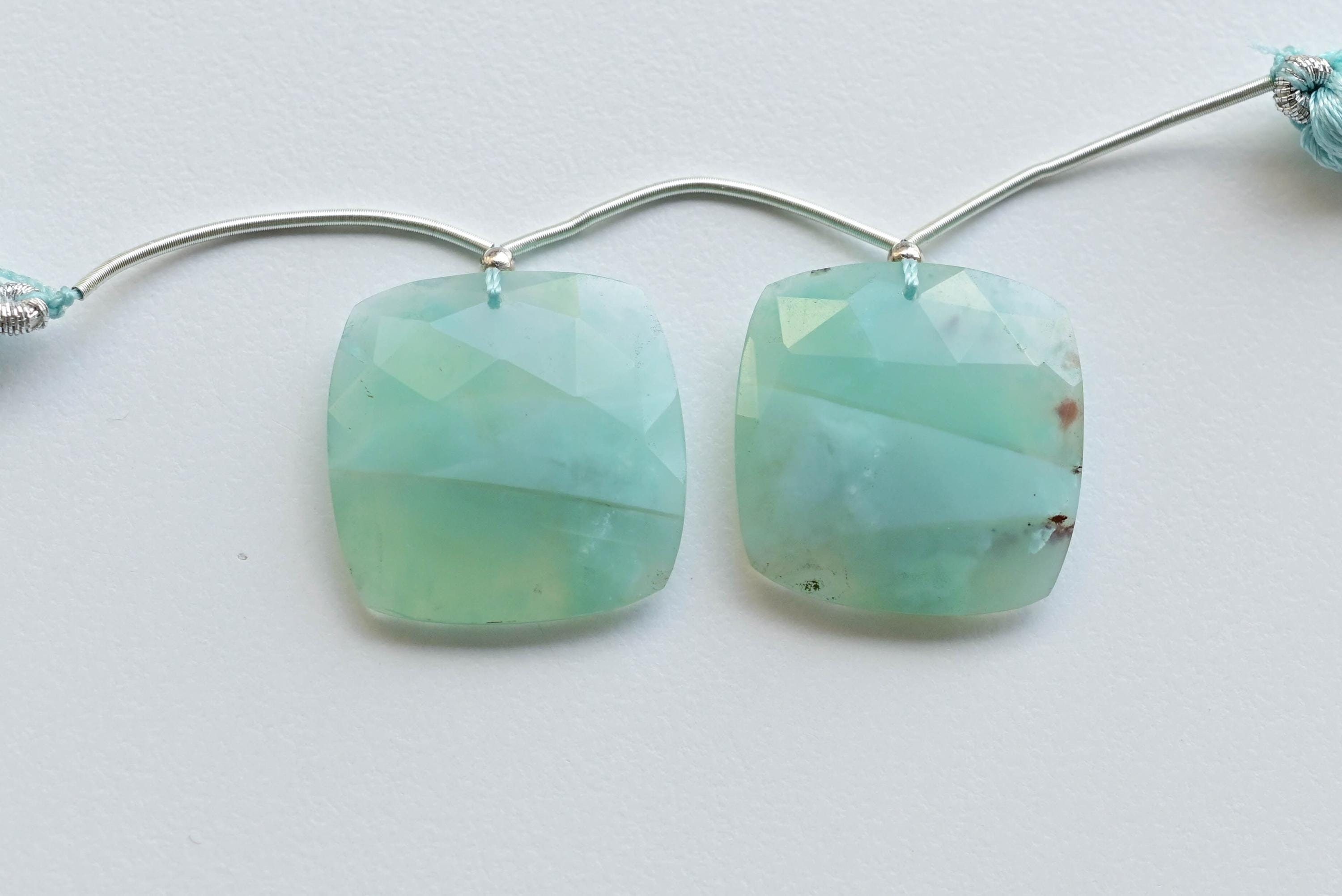 Pair of Chrysoprase Cushion Rose Cut Faceted Briolette Beads Natural Gemstone Strand for Jewelry Making | 22x22x6 MM | DIY Jewelry