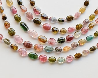 8 inch multi-toermalijn gladde tuimelkralen natuurlijke edelsteen | Toermalijn voor het maken van sieraden | 11 x 7 x 3 tot 5 x 4 x 3 mm