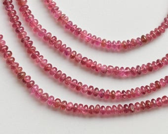 8-calowe różowe turmaliny gładkie koraliki Rondelle naturalny kamień szlachetny do wyrobu biżuterii | 3x4,5 do 1,5x3,5 MM | Biżuteria DIY