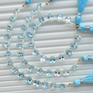14 Piece Blue Topaz Oval Cut Stone Faceted Beads Natural Gemstone Side Drill Strand | Topaz For Jewelry Making | 8x6x4 MM