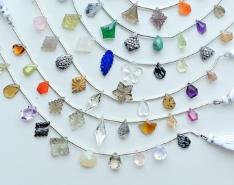 10 Pieces Multi Stone Mix Shape Faceted Beads Natural Gemstone Side Drill Strand for Jewelry Making | Quartz, Onyx, Jasper, Turquoise etc.