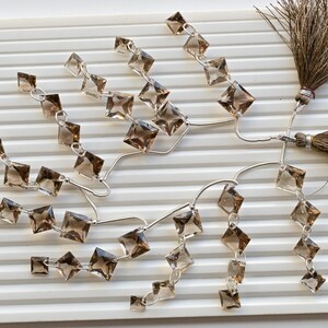 40 Pieces Smoky Quartz Square Princess Cut Stone Faceted Beads Natural Gemstone Double Drill Strand for Jewelry Making | 16x16x7to 9x9x4 MM