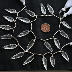 10 Pieces Crystal Quartz Carved Long Leaf Beads Natural Gemstone | 27.5x9x4 to 21x9x4 MM | Quartz for Jewelry Making