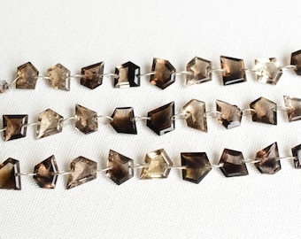 10 pieces Banded Smoky Quartz Geometrical Step Cut Beads | Natural Gemstone Cut Stone Double Drill Beads For Jewelry Making