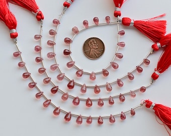 14 Pieces Red Strawberry Quartz Smooth Tear Drops Beads Natural Gemstone | Quartz for Jewelry Making | 10x5.5 to 6x4 MM