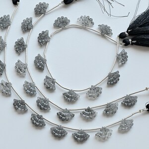 10 Pieces Graphite Quartz Carved Tree Briolette Beads Natural Gemstone Side Drill Strand | 11x16x5 to 11x15x5 MM | Quartz for Jewelry Making