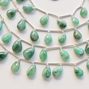 14 Pieces Emerald Pear Smooth Flat Cabochon Drop Natural Gemstone Beads | 16x11x5.5 to 9x7x4 MM | Emerald from Sakota Mines