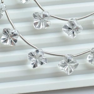 10 Pieces Crystal Quartz Square Buff Top Flower Beads Natural Gemstone Strand | Quartz For Jewelry Making | 12x12x8 MM