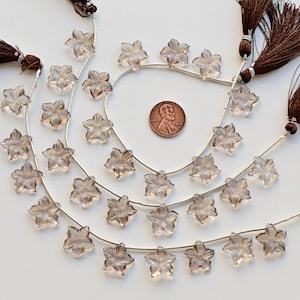 10 Pieces Smoky Quartz Carved Jasmine Flower Beads Natural Gemstone | Quartz for Jewelry Making | 15x15x4 to 15x15x3 MM