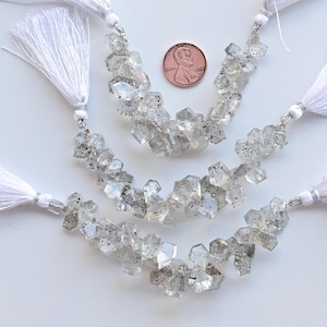 4 Inches Dotted Quartz Geometrical Step Cut Faceted Beads Natural Gemstone Side Drill Strand for Jewelry Making | 13x9x6 to 8x5x4 MM