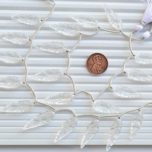 10 Pieces Crystal Quartz Carved Long Leaf Beads Natural Gemstone | Quartz for Jewelry Making | 29x8x4 to 25x9x3 MM
