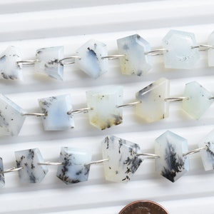 10 Pieces Dendritic Opal Faceted Geometrical Crown Cut Beads Natural Gemstone Double Drill Beads Line Strand | 13x16x5 to 7x7.5x4 MM