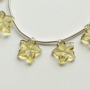 10 Pieces Olive Quartz Carved Jasmine Flower Beads Natural Gemstone | 15x15x3.5 to 11x12x2.5 MM | Quartz for Jewelry Making