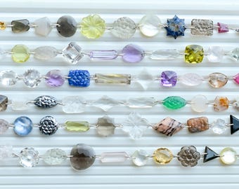 10 Pieces Multi Stone Mix Shape Faceted Beads Natural Gemstone Double Drill Strand for Jewelry Making | Quartz, Onyx, Jasper, Turquoise etc.