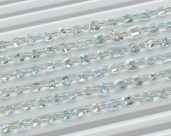 24 Pieces Aquamarine Mix Cut Stone Faceted Beads Natural Gemstone | 6x4x3 to 4x4x2 MM | Gemstone Supplies | DIY Jewelry