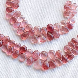 4.5 Inches Strawberry Quartz  Smooth Pear Cabochon Beads | Natural Gemstone Cab Side Drill Beads For Jewelry Making | 11x7.5x4.5 to 7x5 MM