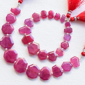 6 Inches Ruby Glass Filled Faceted Geometrical Crown Cut Beads For Jewelry | Natural Gemstone Center Drill Beads Strand For Jewelry making