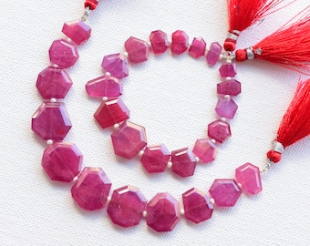 6 Inches Ruby Glass Filled Faceted Geometrical Crown Cut Beads For Jewelry | Natural Gemstone Center Drill Beads Strand For Jewelry making