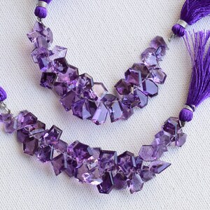 4 Inches Intense Amethyst Faceted Geometrical Step Cut Beads For Jewelry Making | Natural Gemstone Side Drill Beads Strand | 13x10 to 8x7 MM