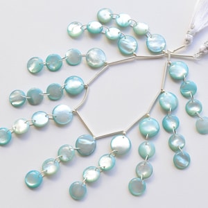 40 Pieces Blue Mother of Pearls Round Smooth Lens Natural Gemstone Beads | 12x12x4 to 10x10x3 MM | Gemstone Supplies