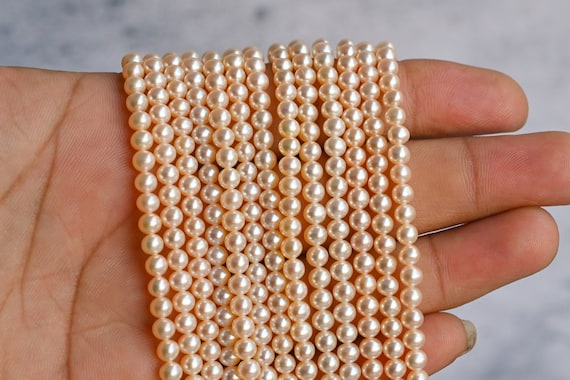 AAA Peach Almost Round Freshwater Pearl for Jewelry Making, Natural Rare High Quality & High Luster Pearl | 4x4 MM