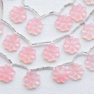 10 pieces Pink Onyx Carved 8 petal Flower Beads Stand | Natural Gemstone Beads for Jewelry | 17x17x4 mm | Handmade Gemstone Carving