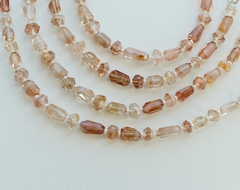8 Inches Imperial Topaz Tumble Tube & Cube Faceted Beads | Natural Gemstone Through Drill Strand For Jewelry Making | 14x6x4 to 3x6x3 MM
