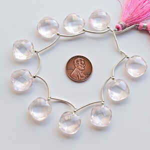 10 Pieces Rose Quartz Cushion Checker Cut Faceted Briolette Beads Natural Gemstone | 14x14x7 MM | Quartz for Jewelry Making