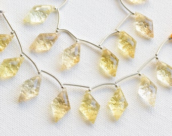 8 pieces Citrine Quartz Lozenge Back Intersection Carved Beads | 22x13x7 MM | Natural Gemstone Faceted Beads Strand