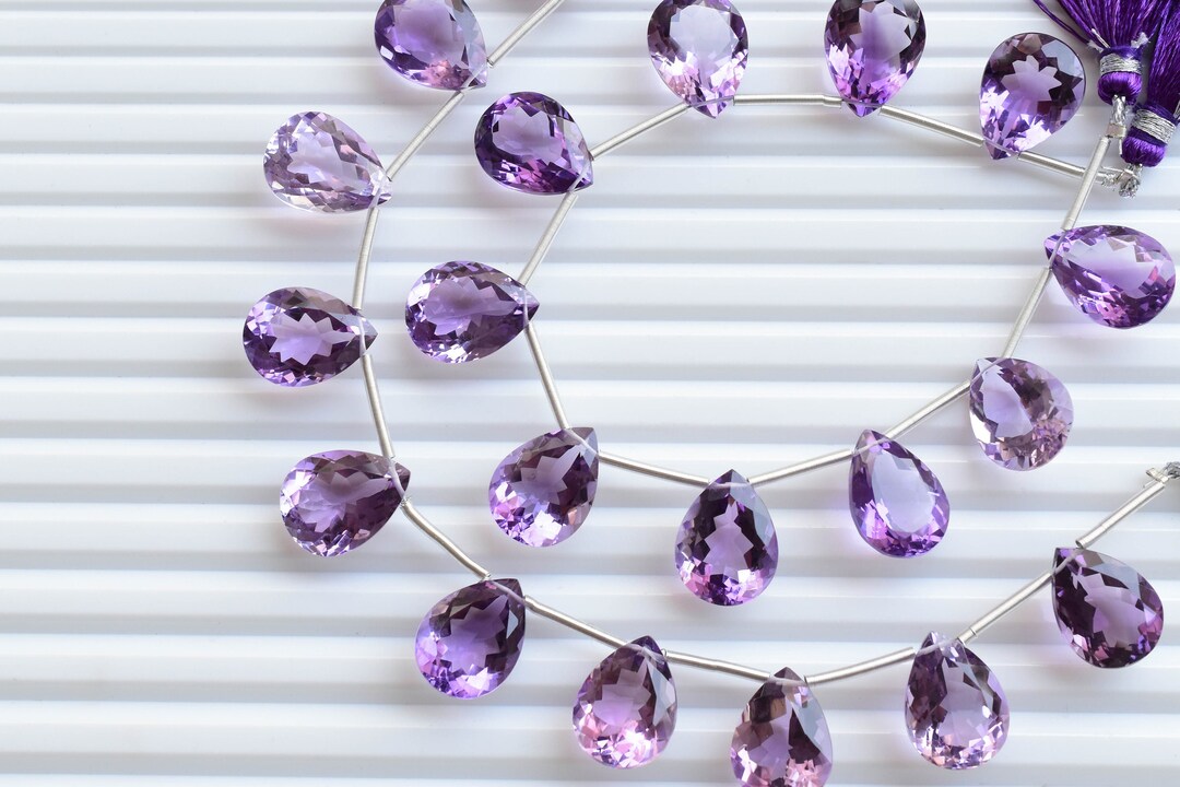 10 Pieces Amethyst Pear Cut Beads Natural Gemstone Side Drill Beads ...