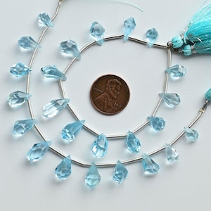 12 Pieces Sky Blue Topaz Tumble Drop Faceted Beads Natural Gemstone | Topaz For Jewelry Making | 14x7 to 9x5 MM image 1
