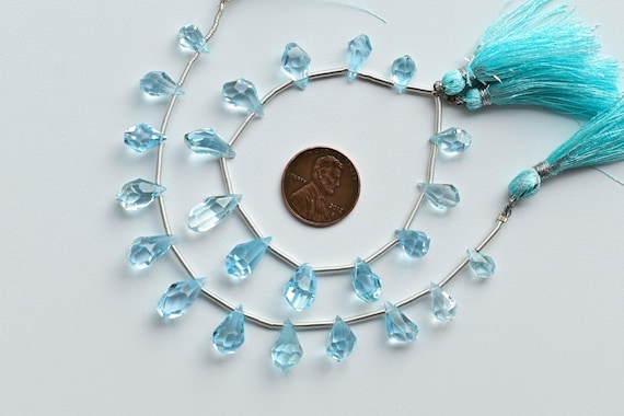 12 Pieces Sky Blue Topaz Tumble Drop Faceted Beads Natural Gemstone | Topaz For Jewelry Making | 14x7 to 9x5 MM
