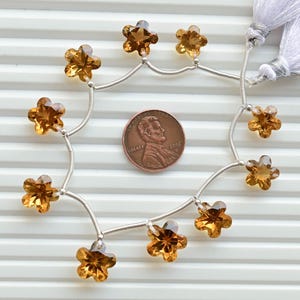 10 Pieces Honey Quartz Round Five Petal Flower Cut Stone Faceted Beads Natural Gemstone for Jewelry Making | 12x12x8 to 10x10x6.5 MM